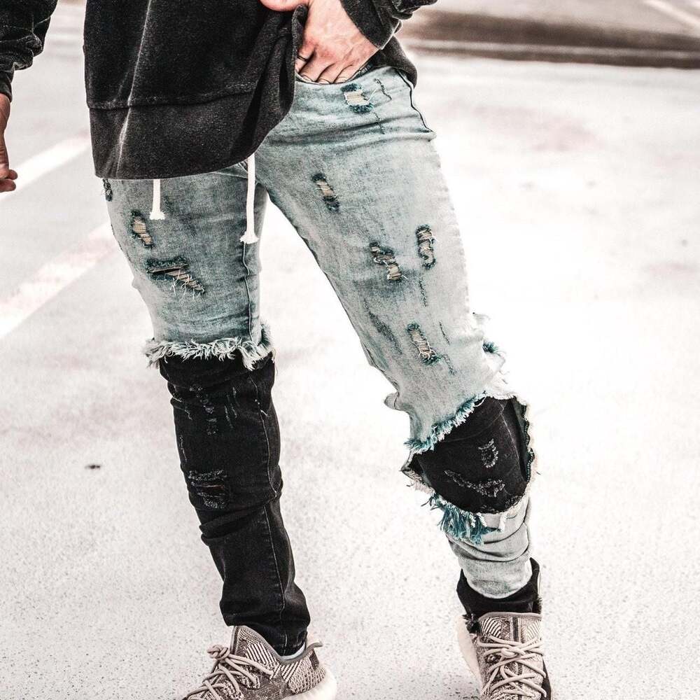 Size Up Apparel ReWorked Distressed Two-Patchwork Jeans